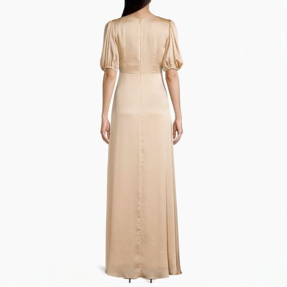 Sachin & Babi Alli Gown Champagne V Neck Satin Dress - Picture 2 of 7